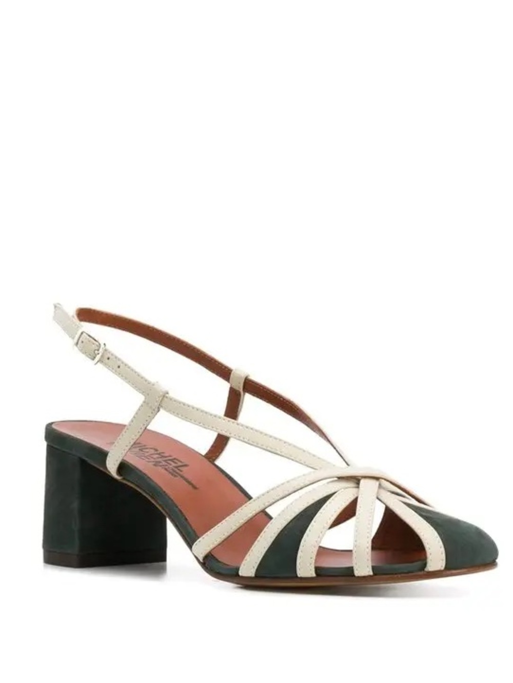 Michel Vivien Forest Green & Cream Suede Block Heel Cutout Sandals Sz. 38 - Picture 2 of 7